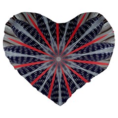 Red White Blue Kaleidoscopic Star Flower Design Large 19  Premium Flano Heart Shape Cushions