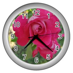 Romantic Red Rose Photography Wall Clocks (silver)  by yoursparklingshop