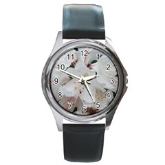 Floral Design White Flowers Photography Round Metal Watch by yoursparklingshop