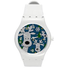 Cute Reindeer  Round Plastic Sport Watch (m) by Valentinaart