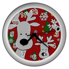 Cute Reindeer  Wall Clocks (silver)  by Valentinaart