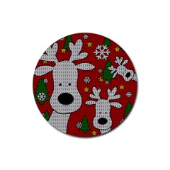 Cute Reindeer  Rubber Round Coaster (4 Pack)  by Valentinaart