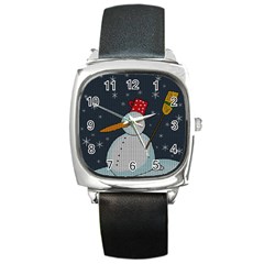 Snowman Square Metal Watch by Valentinaart