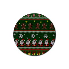 Ugly Christmas Sweater Rubber Coaster (round)  by Valentinaart