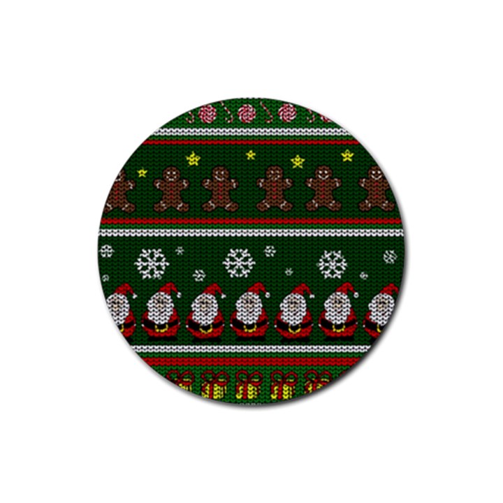 Ugly Christmas Sweater Rubber Coaster (Round) 