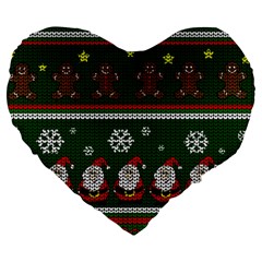 Ugly Christmas Sweater Large 19  Premium Flano Heart Shape Cushions by Valentinaart