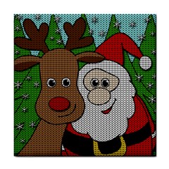 Santa and Rudolph selfie  Tile Coasters