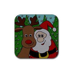 Santa and Rudolph selfie  Rubber Coaster (Square) 