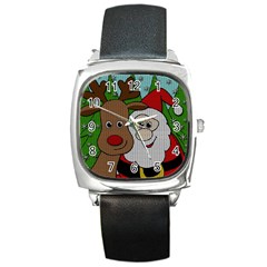 Santa and Rudolph selfie  Square Metal Watch