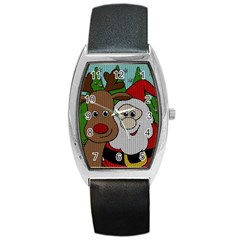 Santa and Rudolph selfie  Barrel Style Metal Watch