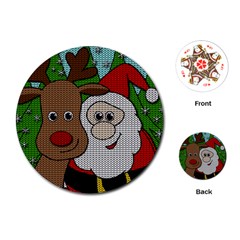 Santa and Rudolph selfie  Playing Cards (Round) 