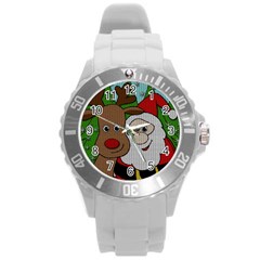 Santa and Rudolph selfie  Round Plastic Sport Watch (L)