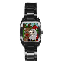 Santa and Rudolph selfie  Stainless Steel Barrel Watch