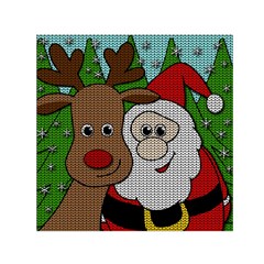 Santa and Rudolph selfie  Small Satin Scarf (Square)