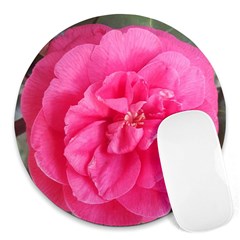 Pink Flower Japanese Tea Rose Floral Design Round Mousepads by yoursparklingshop