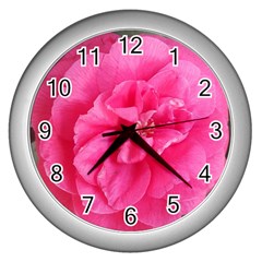 Pink Flower Japanese Tea Rose Floral Design Wall Clocks (silver)  by yoursparklingshop