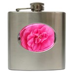 Pink Flower Japanese Tea Rose Floral Design Hip Flask (6 oz) Front