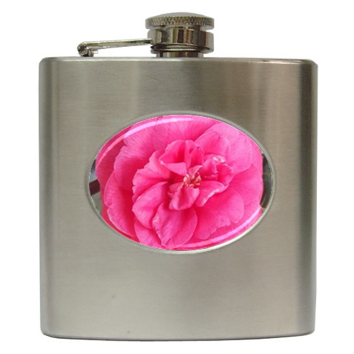 Pink Flower Japanese Tea Rose Floral Design Hip Flask (6 oz)