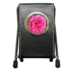 Pink Flower Japanese Tea Rose Floral Design Pen Holder Desk Clocks by yoursparklingshop