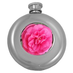 Pink Flower Japanese Tea Rose Floral Design Round Hip Flask (5 Oz) by yoursparklingshop