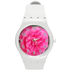 Pink Flower Japanese Tea Rose Floral Design Round Plastic Sport Watch (m) by yoursparklingshop