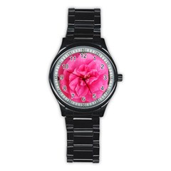 Pink Flower Japanese Tea Rose Floral Design Stainless Steel Round Watch by yoursparklingshop