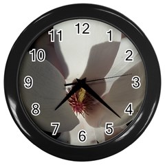 Magnolia Floral Flower Pink White Wall Clocks (black) by yoursparklingshop