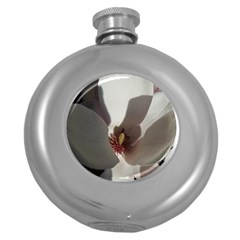 Magnolia Floral Flower Pink White Round Hip Flask (5 Oz) by yoursparklingshop