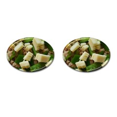 Cheese And Peppers Green Yellow Funny Design Cufflinks (oval) by yoursparklingshop