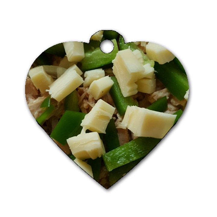 Cheese and Peppers Green Yellow Funny Design Dog Tag Heart (Two Sides)