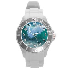 Awesome Wave Ocean Photography Round Plastic Sport Watch (l) by yoursparklingshop