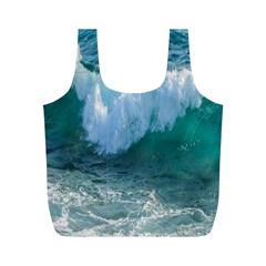 Awesome Wave Ocean Photography Full Print Recycle Bags (m)  by yoursparklingshop