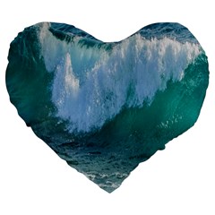 Awesome Wave Ocean Photography Large 19  Premium Flano Heart Shape Cushions by yoursparklingshop