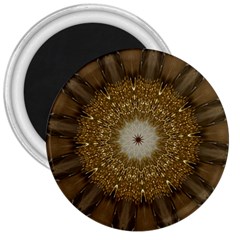 Elegant Festive Golden Brown Kaleidoscope Flower Design 3  Magnets by yoursparklingshop