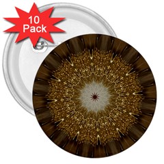 Elegant Festive Golden Brown Kaleidoscope Flower Design 3  Buttons (10 Pack)  by yoursparklingshop