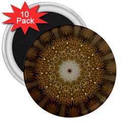 Elegant Festive Golden Brown Kaleidoscope Flower Design 3  Magnets (10 Pack)  by yoursparklingshop