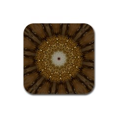 Elegant Festive Golden Brown Kaleidoscope Flower Design Rubber Square Coaster (4 Pack)  by yoursparklingshop