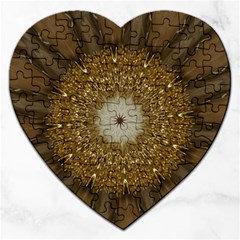 Elegant Festive Golden Brown Kaleidoscope Flower Design Jigsaw Puzzle (heart) by yoursparklingshop