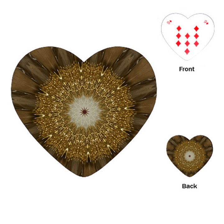 Elegant Festive Golden Brown Kaleidoscope Flower Design Playing Cards (Heart) 