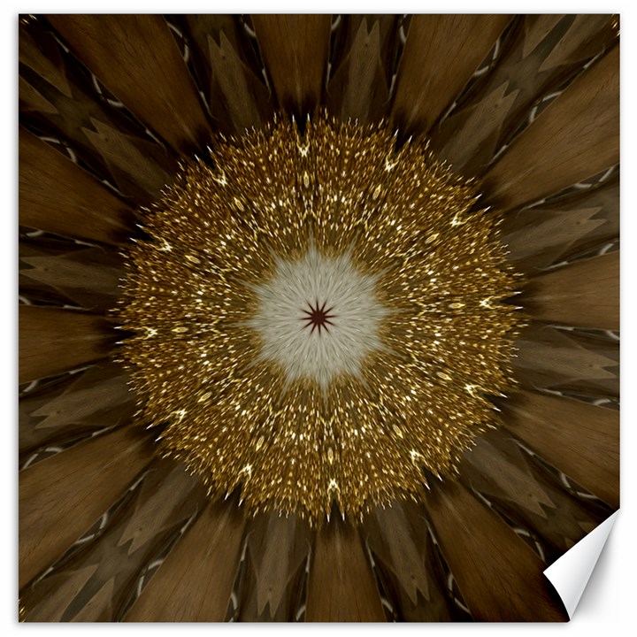 Elegant Festive Golden Brown Kaleidoscope Flower Design Canvas 12  x 12  