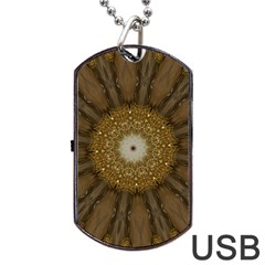 Elegant Festive Golden Brown Kaleidoscope Flower Design Dog Tag Usb Flash (one Side) by yoursparklingshop