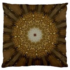 Elegant Festive Golden Brown Kaleidoscope Flower Design Large Cushion Case (two Sides) by yoursparklingshop