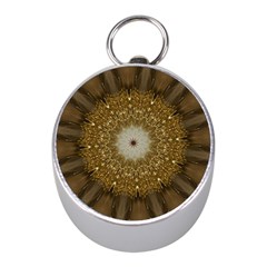 Elegant Festive Golden Brown Kaleidoscope Flower Design Mini Silver Compasses by yoursparklingshop