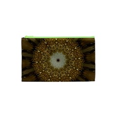 Elegant Festive Golden Brown Kaleidoscope Flower Design Cosmetic Bag (xs) by yoursparklingshop