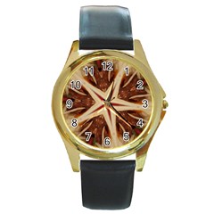 Spaghetti Italian Pasta Kaleidoscope Funny Food Star Design Round Gold Metal Watch by yoursparklingshop