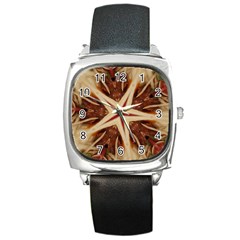 Spaghetti Italian Pasta Kaleidoscope Funny Food Star Design Square Metal Watch by yoursparklingshop