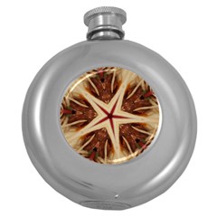 Spaghetti Italian Pasta Kaleidoscope Funny Food Star Design Round Hip Flask (5 Oz) by yoursparklingshop