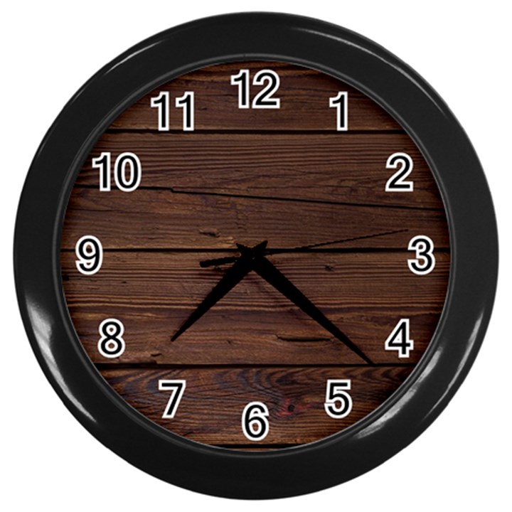 Rustic Dark Brown Wood Wooden Fence Background Elegant Wall Clocks (Black)