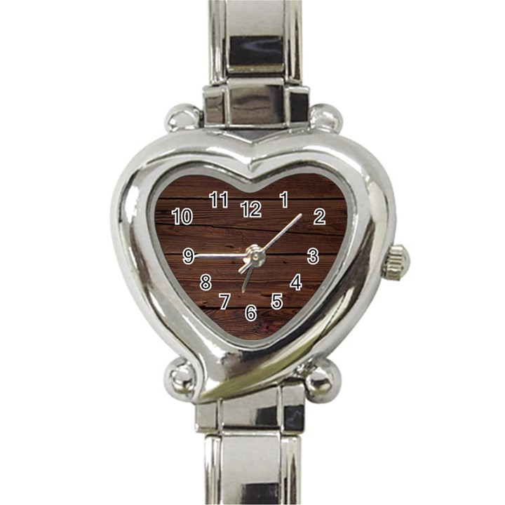 Rustic Dark Brown Wood Wooden Fence Background Elegant Heart Italian Charm Watch