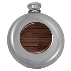 Rustic Dark Brown Wood Wooden Fence Background Elegant Round Hip Flask (5 Oz) by yoursparklingshop